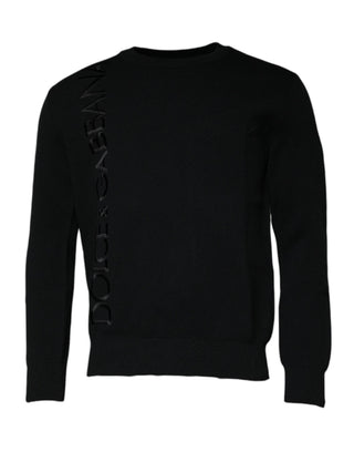 Suéter negro de nylon con logo y cuello redondo  