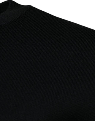 Suéter negro de nylon con logo y cuello redondo  
