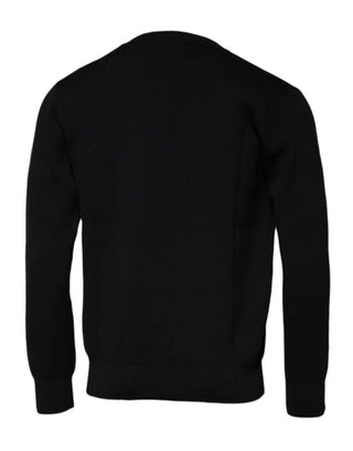 Suéter negro de nylon con logo y cuello redondo  