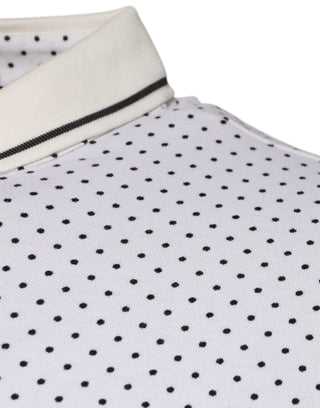 Camiseta polo blanca de algodón con cuello y lunares  