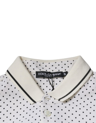 Camiseta polo blanca de algodón con cuello y lunares  