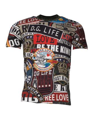 Camiseta multicolor de algodón con cuello redondo y estampado gráfico  