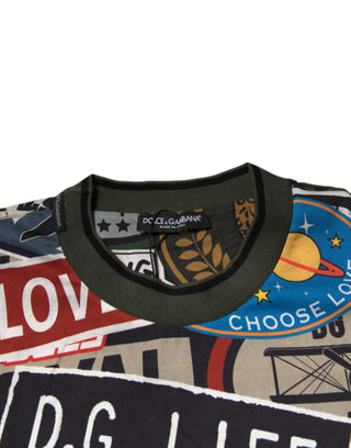 Camiseta multicolor de algodón con cuello redondo y estampado gráfico  