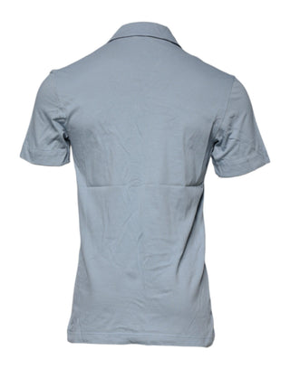 Blaues Baumwoll-Button-Down-Freizeit-Poloshirt für Herren
