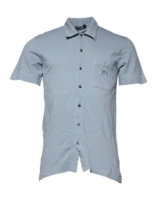 Blaues Baumwoll-Button-Down-Freizeit-Poloshirt für Herren