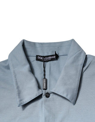 Blaues Baumwoll-Button-Down-Freizeit-Poloshirt für Herren