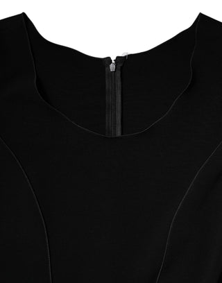 Black Viscose Short Sleeves Sheath Midi Dress
