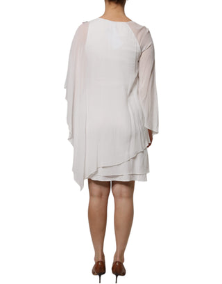 Vestido blanco de viscosa y chiffon con bordado floral y corte recto  