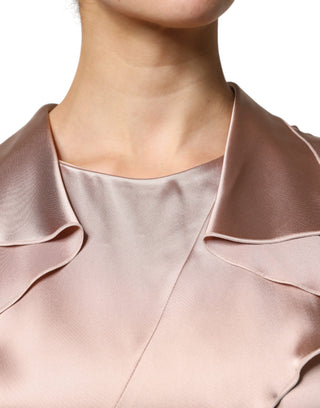 Rosa Satiniertes Langärmeliges Wickel-Mini-Kleid im Etui-Stil