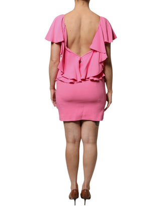Vestido mini rosa de viscosa con mangas cortas y espalda descubierta  