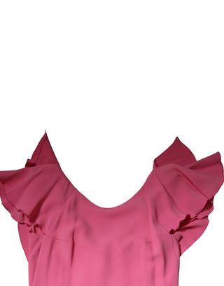 Vestido mini rosa de viscosa con mangas cortas y espalda descubierta  