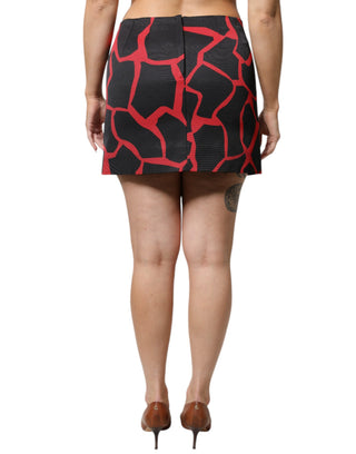 Falda mini negra y roja con estampado abstracto y corte en línea A de cintura media  