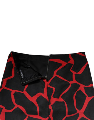 Falda mini negra y roja con estampado abstracto y corte en línea A de cintura media  