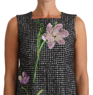 Vestido mini de cambio con apliques florales de pata de gallo gris