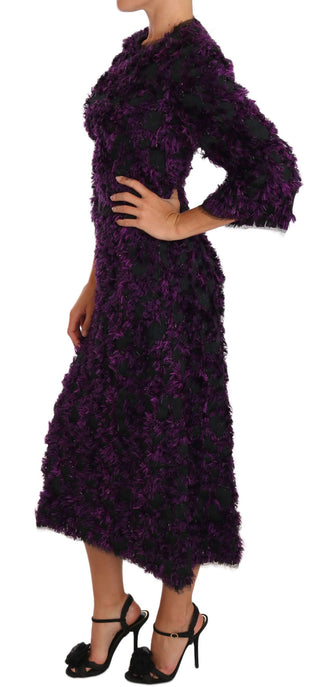 Vestido midi de corte recto con flecos morado