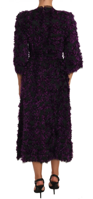 Vestido midi de corte recto con flecos morado