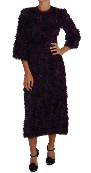 Vestido midi de corte recto con flecos morado
