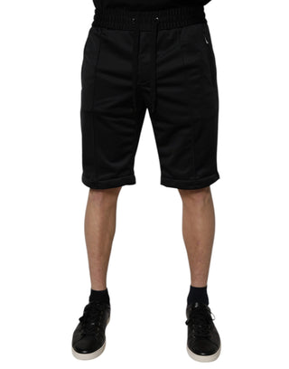 Schwarze Bermuda-Shorts für Herren aus Polyester mit mittelhohem Bund