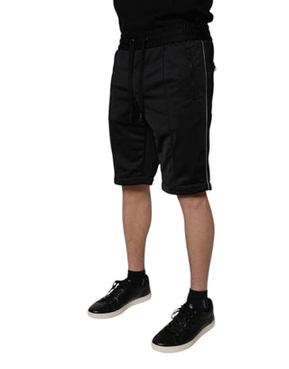 Schwarze Bermuda-Shorts für Herren aus Polyester mit mittelhohem Bund