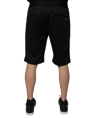 Schwarze Bermuda-Shorts für Herren aus Polyester mit mittelhohem Bund