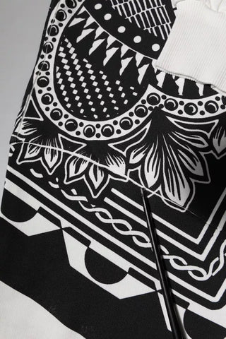 White Black Printed Cotton Sweatshirt Sweater