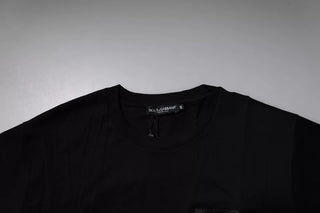 Schwarzes Baumwoll-T-Shirt mit Rundhalsausschnitt und Logo-Patch