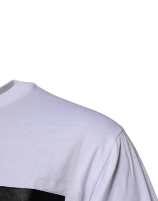 White Logo Patch Cotton Crew Neck T-shirt
