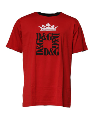 Camiseta de algodón con cuello redondo y corona de logo roja
