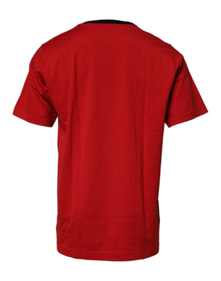 Camiseta de algodón con cuello redondo y corona de logo roja