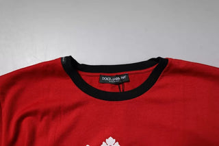Camiseta de algodón con cuello redondo y corona de logo roja