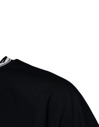 Camiseta de algodón con cuello redondo y corona de logo azul oscuro