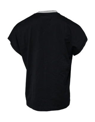 Camiseta de algodón con cuello redondo y corona de logo azul oscuro