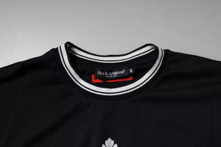 Camiseta de algodón con cuello redondo y corona de logo azul oscuro