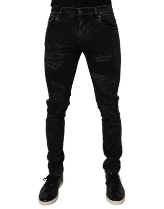 Jeans ajustados de mezclilla para hombre de algodón negro desgastado