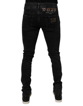Jeans ajustados de mezclilla para hombre de algodón negro desgastado