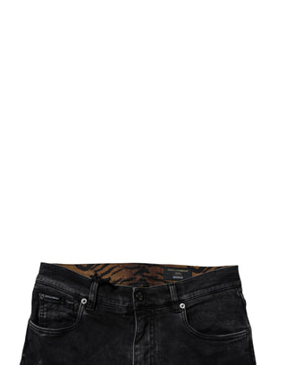 Jeans ajustados de mezclilla para hombre de algodón negro desgastado