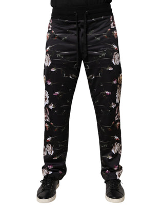 Schwarze Jogginghose aus Polyester mit Blumenmuster