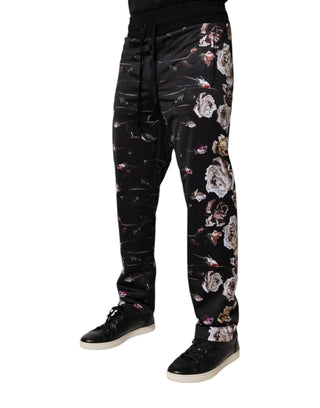 Schwarze Jogginghose aus Polyester mit Blumenmuster