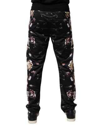 Schwarze Jogginghose aus Polyester mit Blumenmuster