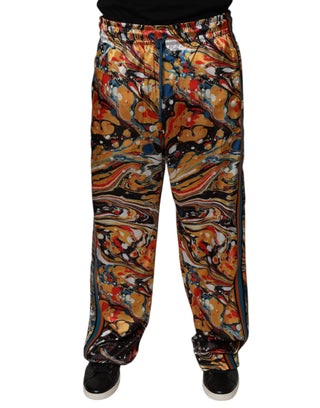 Pantalones de chándal para hombre de satén con estampado mármol multicolor