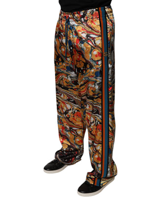 Pantalones de chándal para hombre de satén con estampado mármol multicolor