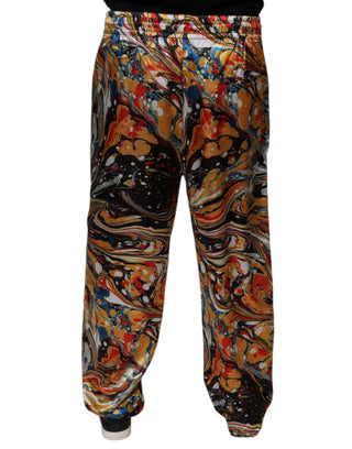 Pantalones de chándal para hombre de satén con estampado mármol multicolor