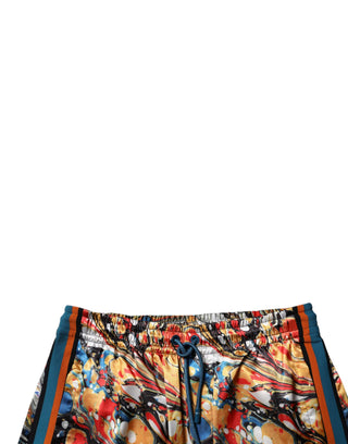 Pantalones de chándal para hombre de satén con estampado mármol multicolor