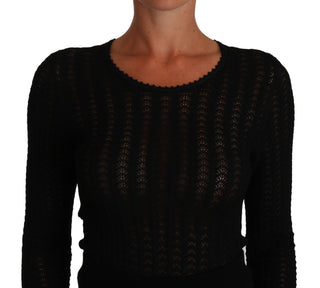Vestido de corte recto de lana de punto negro con mangas largas