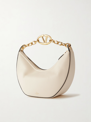 Kleine Hobo-Schultertasche mit Vlogo aus elfenbeinfarbenem Leder