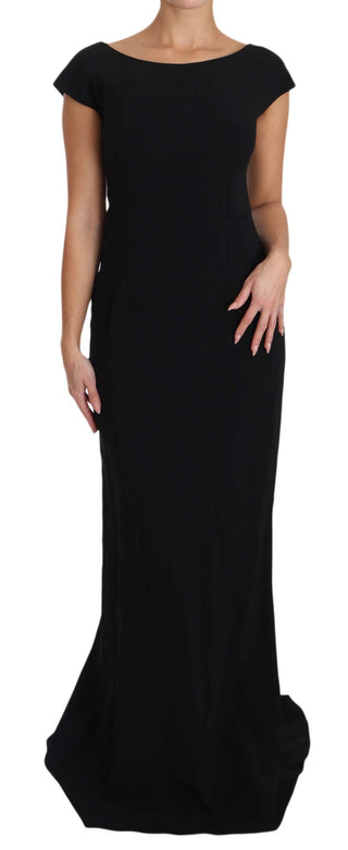 Schwarzes Stretch-Fit-Flare Maxikleid