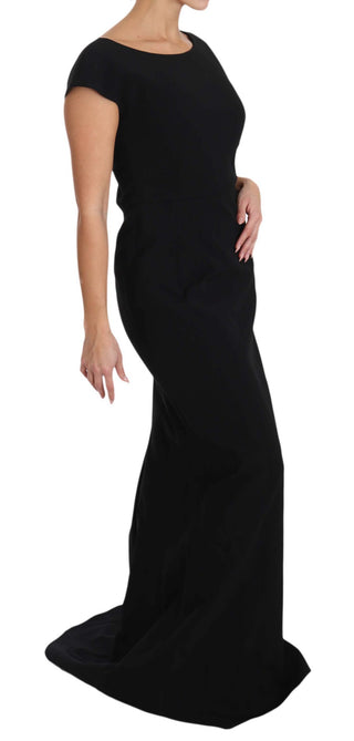 Schwarzes Stretch-Fit-Flare Maxikleid