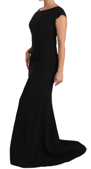 Schwarzes Stretch-Fit-Flare Maxikleid