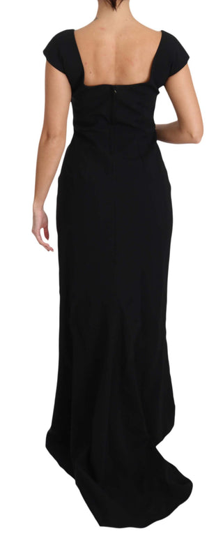 Schwarzes Stretch-Fit-Flare Maxikleid
