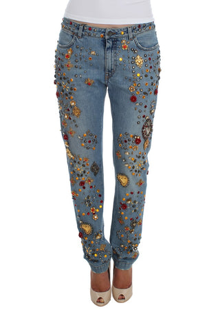 Jeans Embellecidos con Corazones de Rosas de Cristal